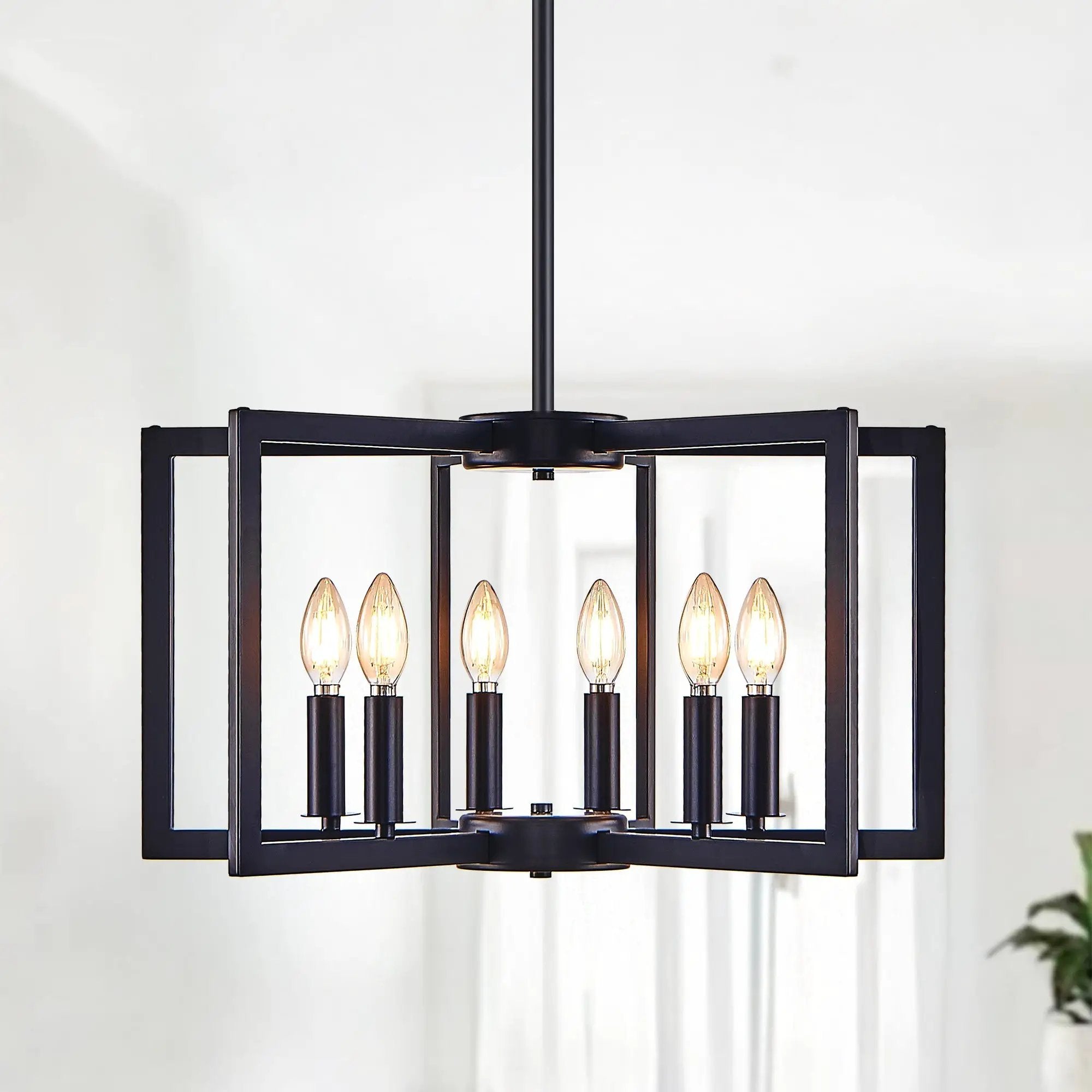 22' Modern Black Geometric 6-Light Chandelier – Industrial Metal Pendant Light Fixture for Living Room, Dining Room, or Kitchen (Bulb Not Included) by HouseOfZazla