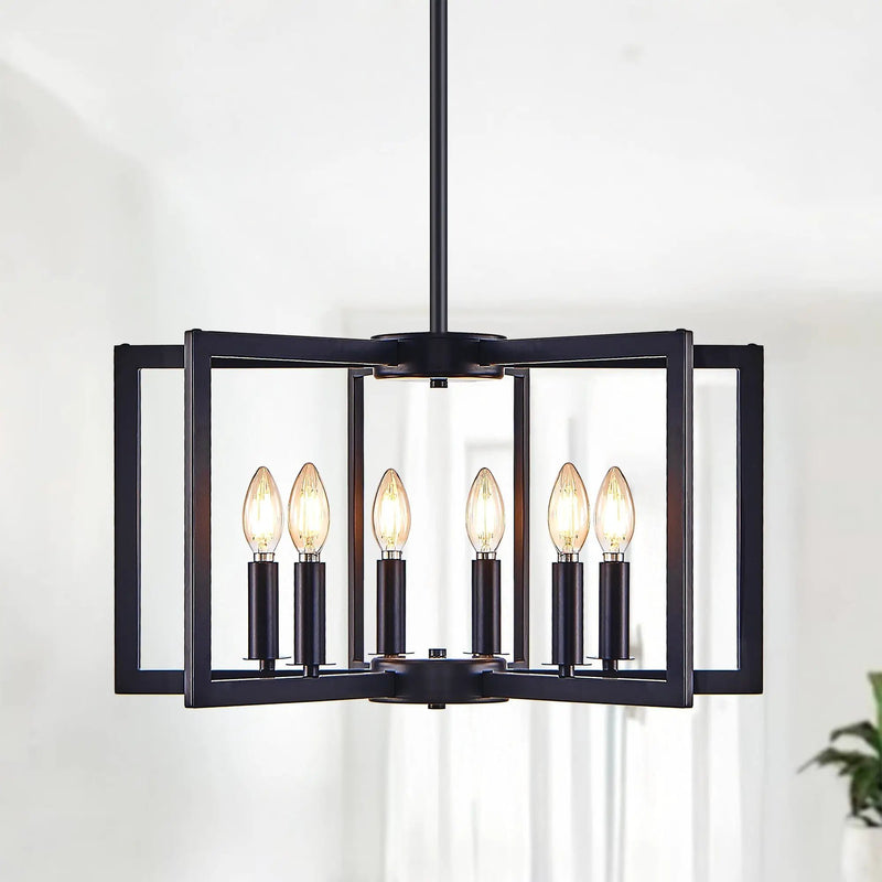 22' Modern Black Geometric 6-Light Chandelier – Industrial Metal Pendant Light Fixture for Living Room, Dining Room, or Kitchen (Bulb Not Included) by HouseOfZazla