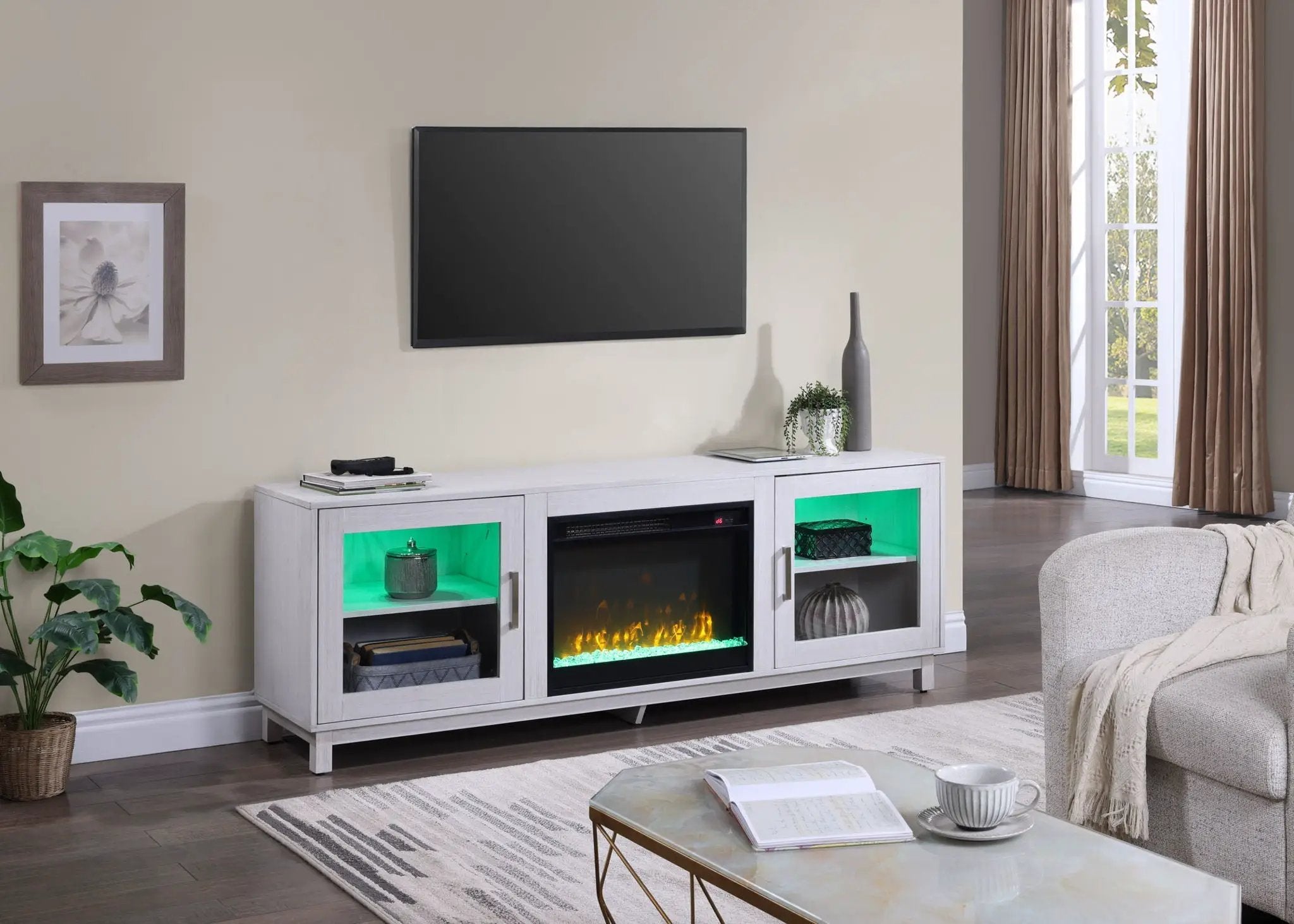 Summit - TV Stand Console With Fireplace - White Walnut Finish by Unique Piece Furniture