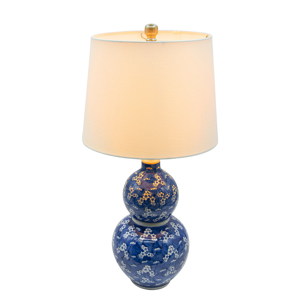 D13x25.7' Blue and White Round Two-Tiered Ceramic Vase Lamp by HouseOfZazla