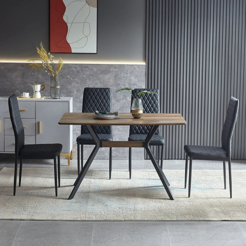 Modern Minimalist Style Dining Table MDF Wooden Top Metal Shelf Metal Heat Transfer Legs Leveling Feet For Dining Room Kitchen Office Table - Walnut / Black by Unique Piece Furniture