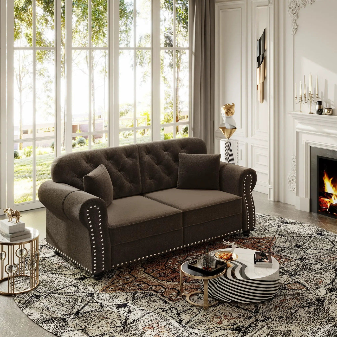 Upholstered Chesterfield Sofa With Nailhead Trim And Rolled Armrests by HouseOfZazla