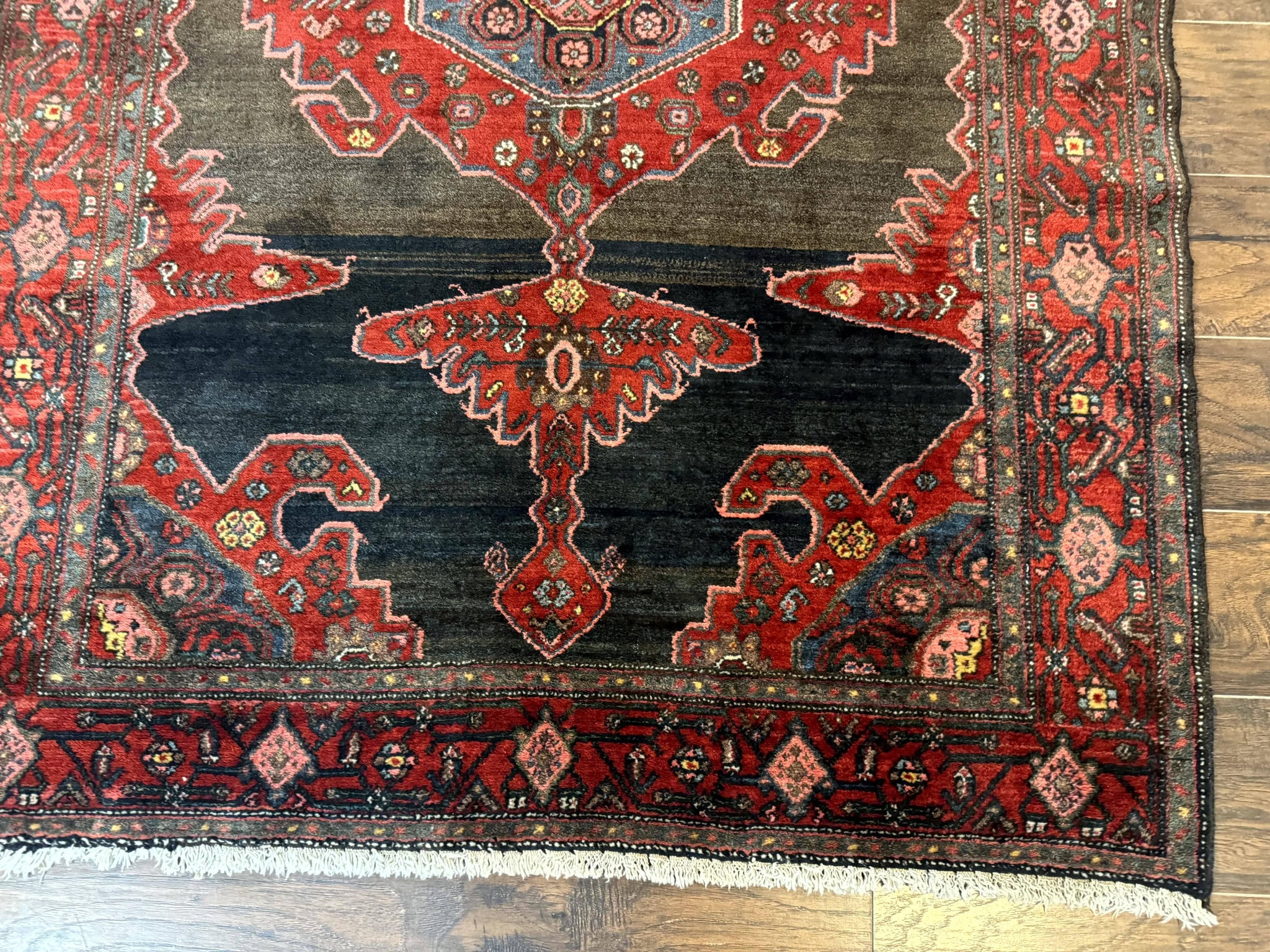 Antique Persian Tribal Rug 5x7, Geometric Wool Carpet, Kurdish Senneh Rug by Jewel Rugs