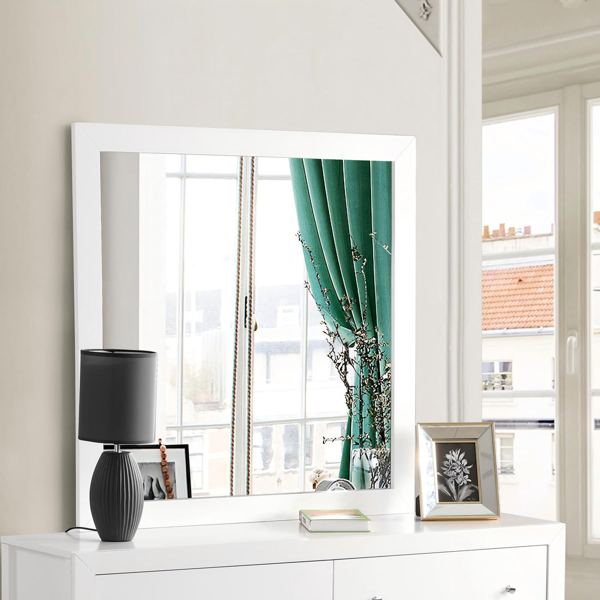 Burlington Modern Design Transitional Wall Mirror with Wood Frame - Dark Red, Black, or White, photo 9 of 17