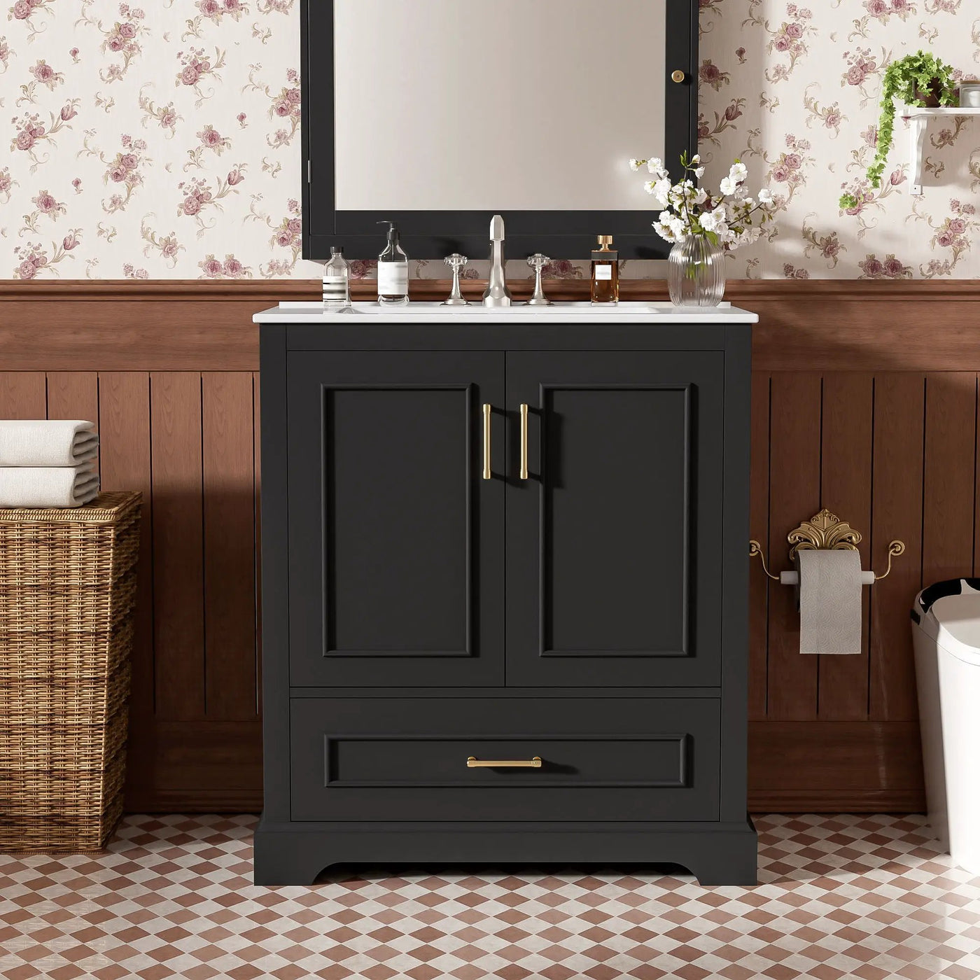 Bathroom Vanity With Sink, 1 Divided Drawer And 2 Soft Close Doors With Double Shelf by HouseOfZazla