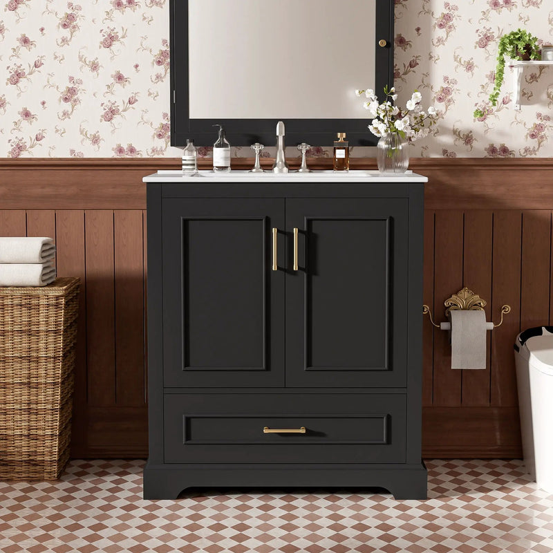 Bathroom Vanity With Sink, 1 Divided Drawer And 2 Soft Close Doors With Double Shelf by Unique Piece Furniture