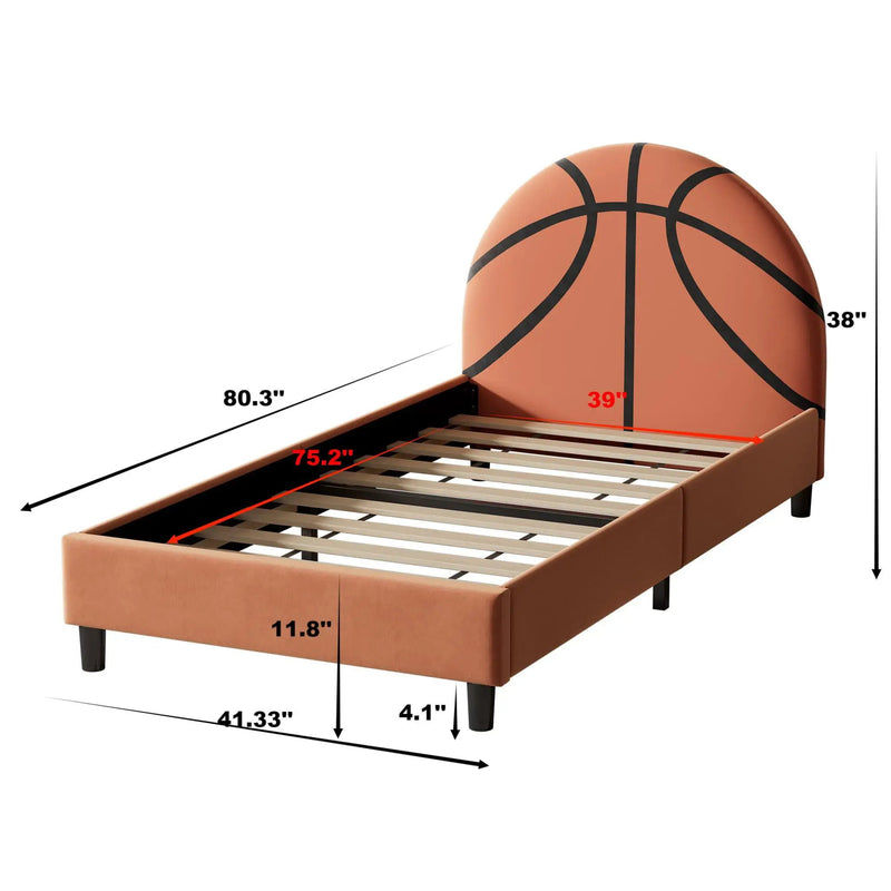 Basketball Design Upholstered Twin Platform Bed Sport Style Bed For Boys & Girls, Teens - Orange by Unique Piece Furniture