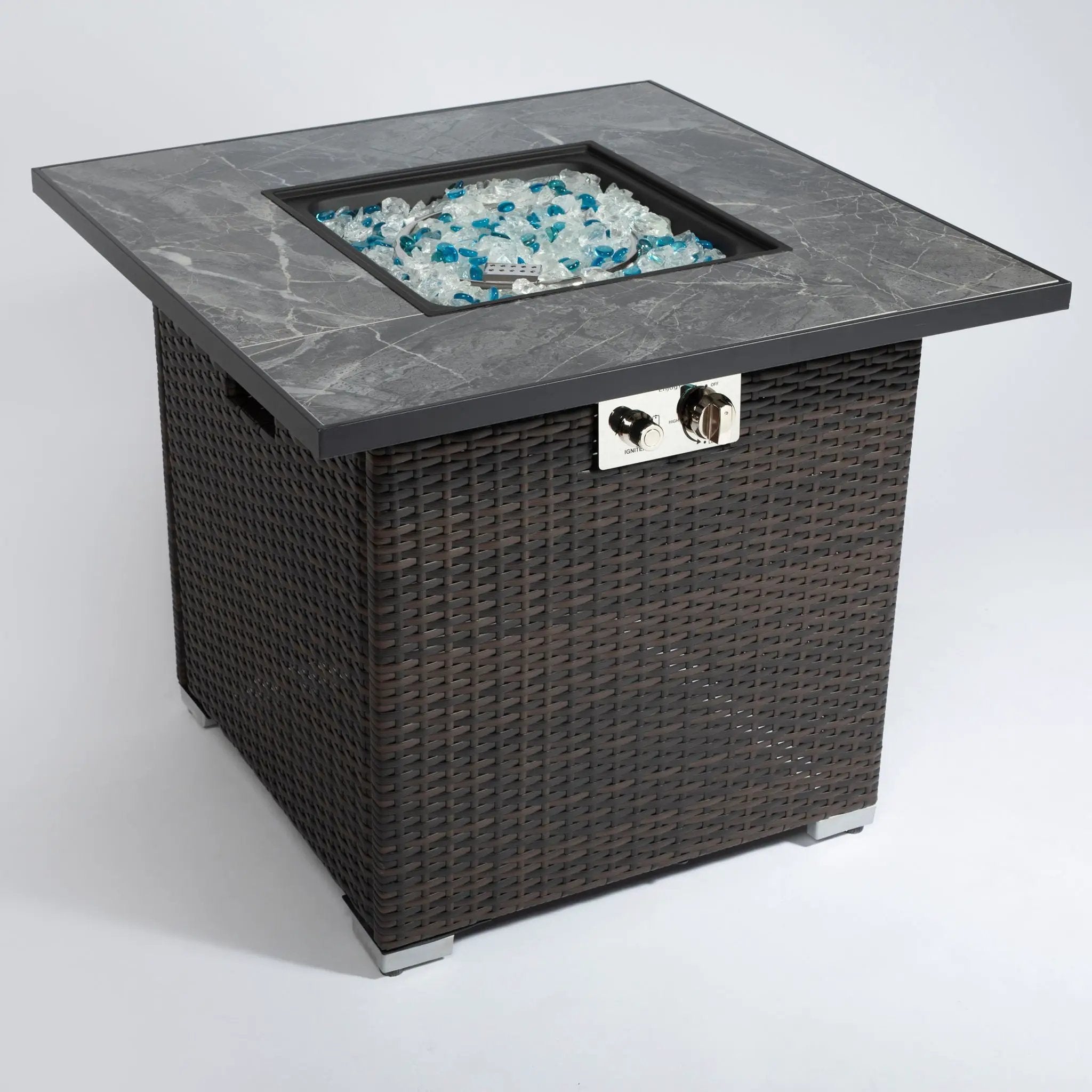 Outdoor Propane Gas Fire Pit Table With Lid With Glass Rocks And Rain Cover - Espresso by HouseOfZazla