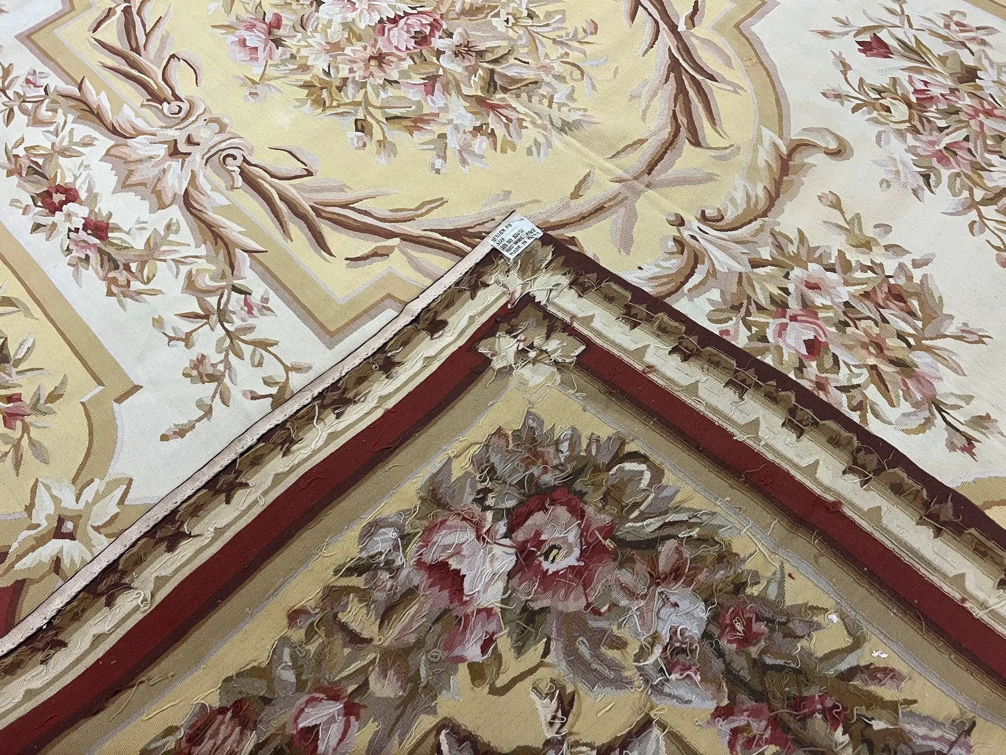 Aubusson Rug 9x12, Elegant Flatweave Savonnerie Carpet 9 x 12 ft, Ivory Light Yellow Red, Handmade Wool Flatweave French European Rug by Jewel Rugs