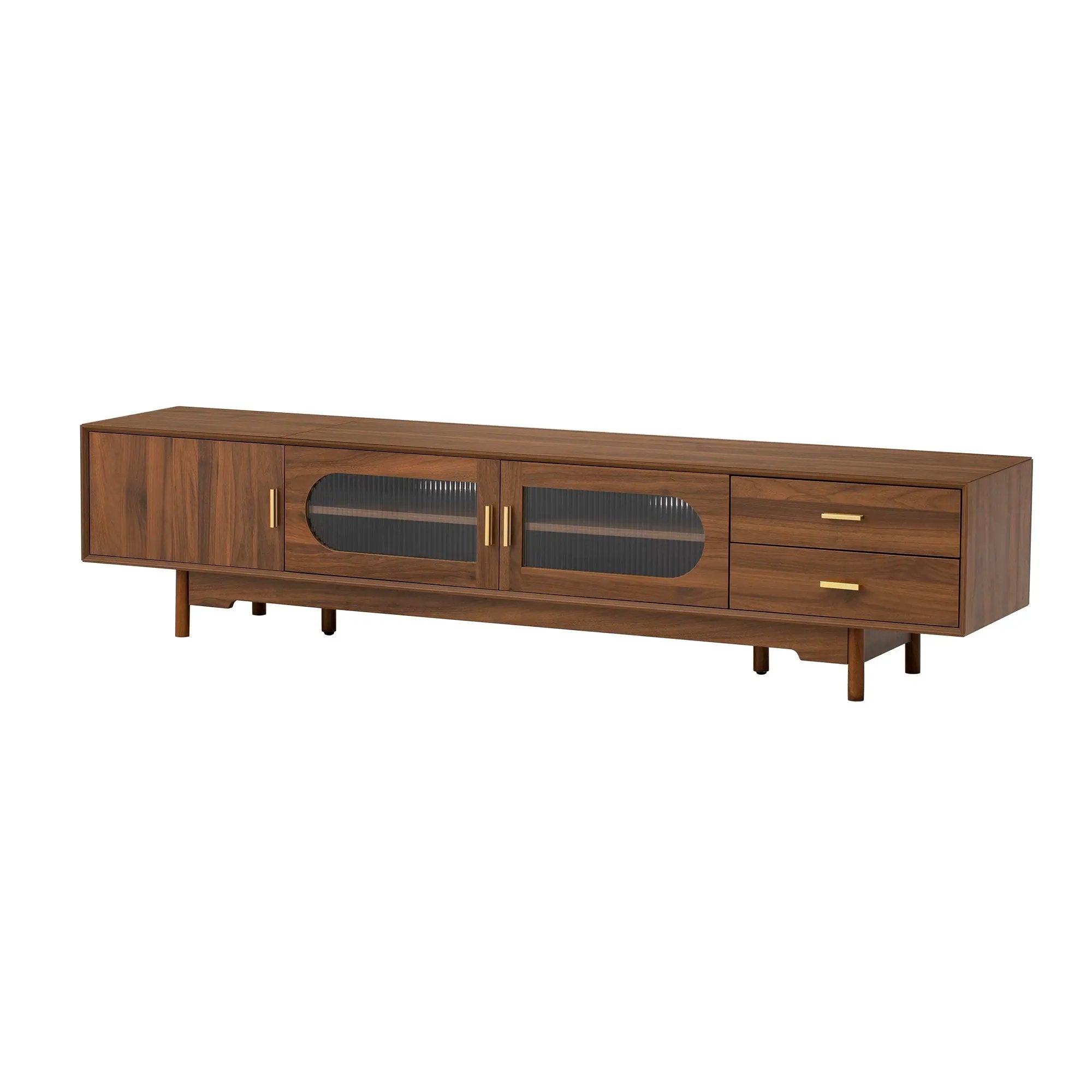 Modern TV Stand With Fluted Glass Doors & 2 Drawers by HouseOfZazla