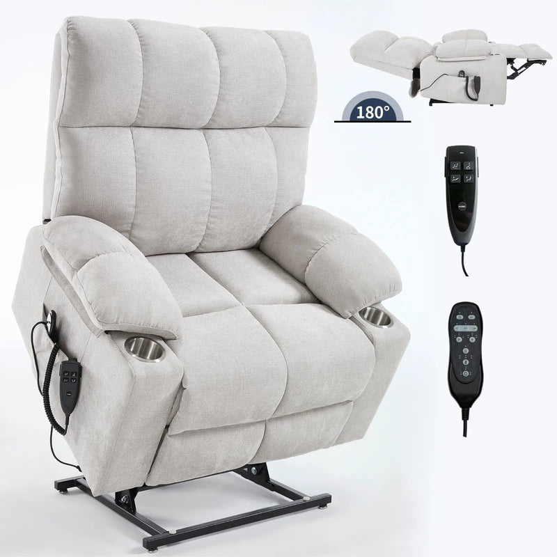 Beige Dual Motor Infinite Position Power Lift Recliner Chair by HouseOfZazla