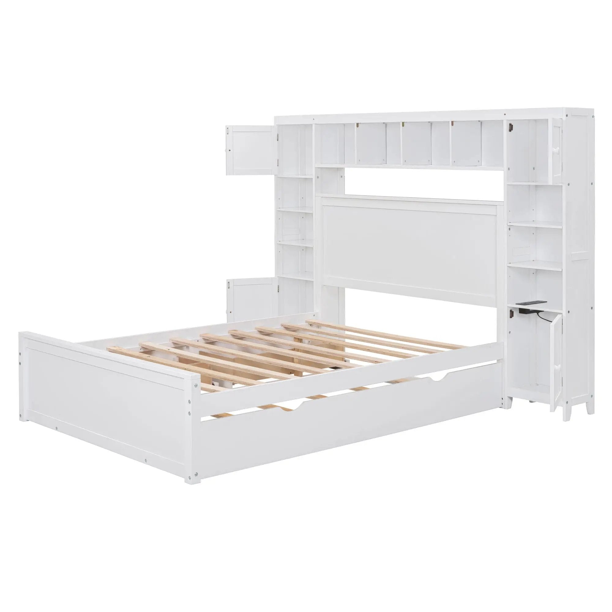 Bed With All In One Cabinet, Shelf And Sockets, Trundle by Unique Piece Furniture