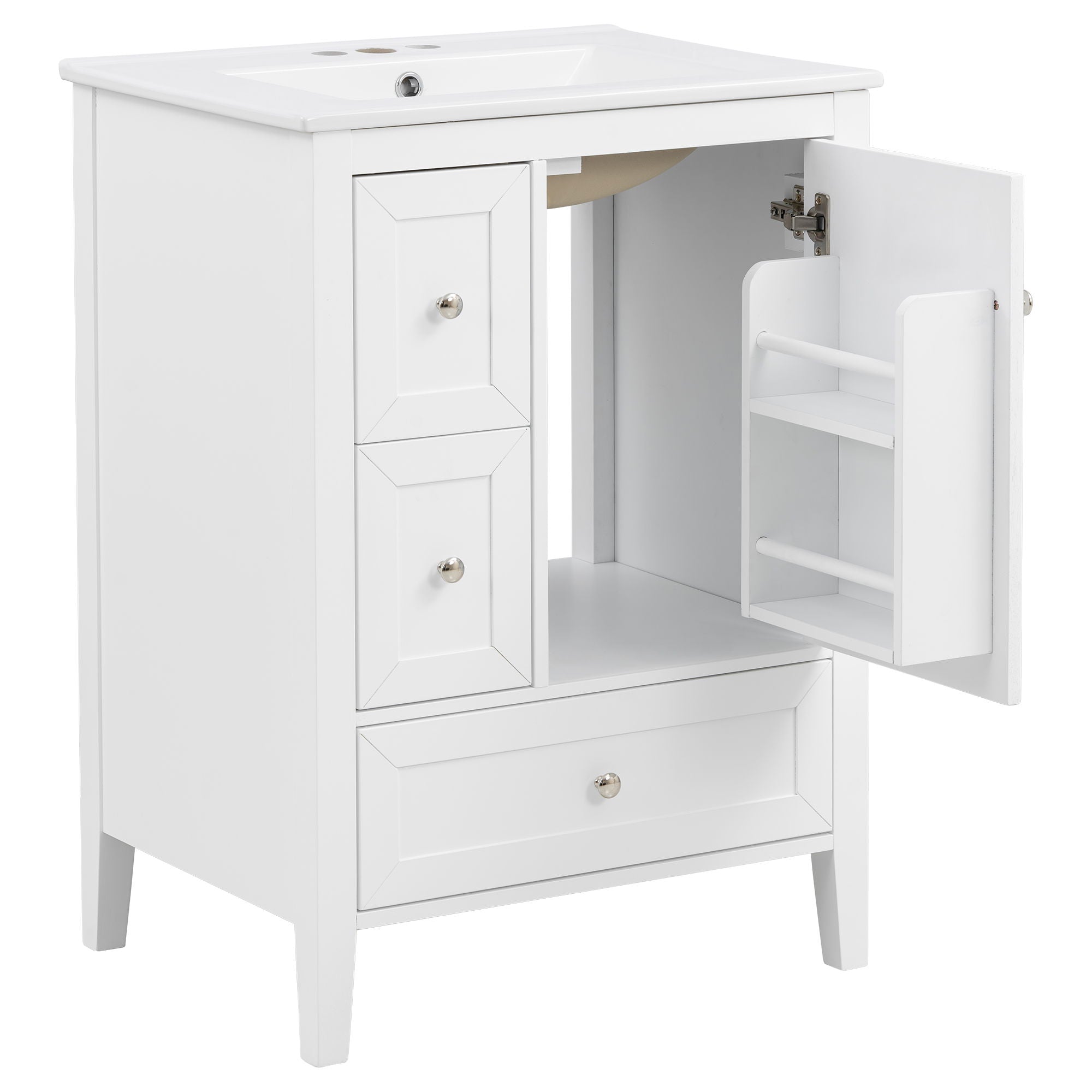Modern Bathroom Vanity With Sink, Soft Close Drawers & Door, Storage Rack by HouseOfZazla
