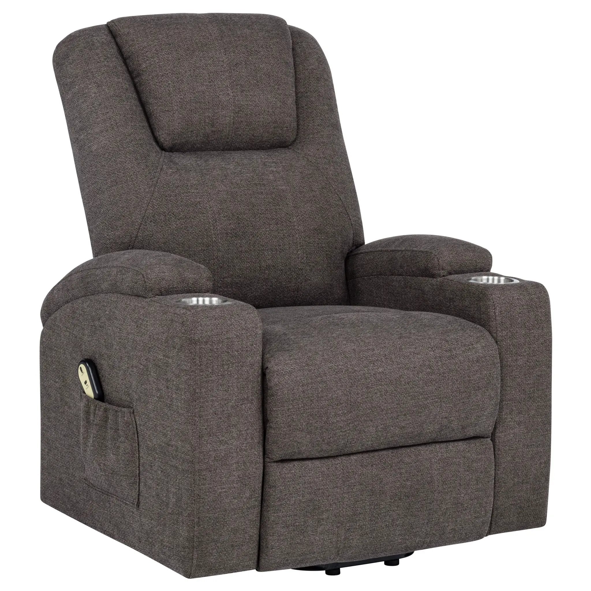 Louie Chenille Upholstered Power Lift Massage Chair Brown by Unique Piece Furniture