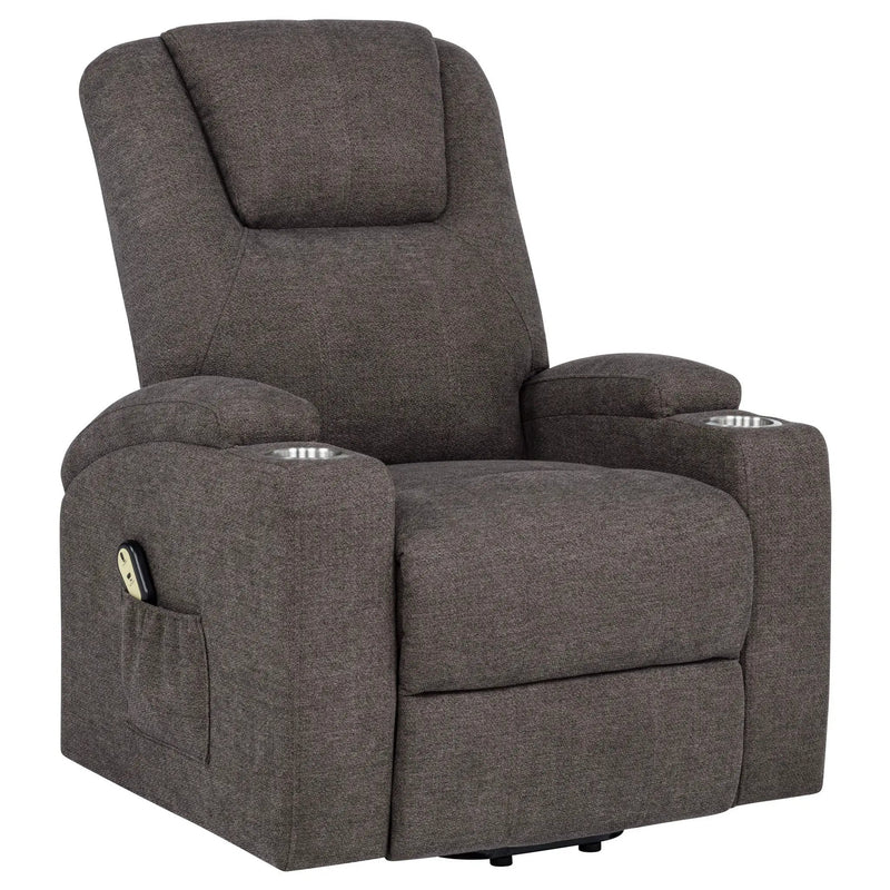 Louie Chenille Upholstered Power Lift Massage Chair Brown by Unique Piece Furniture