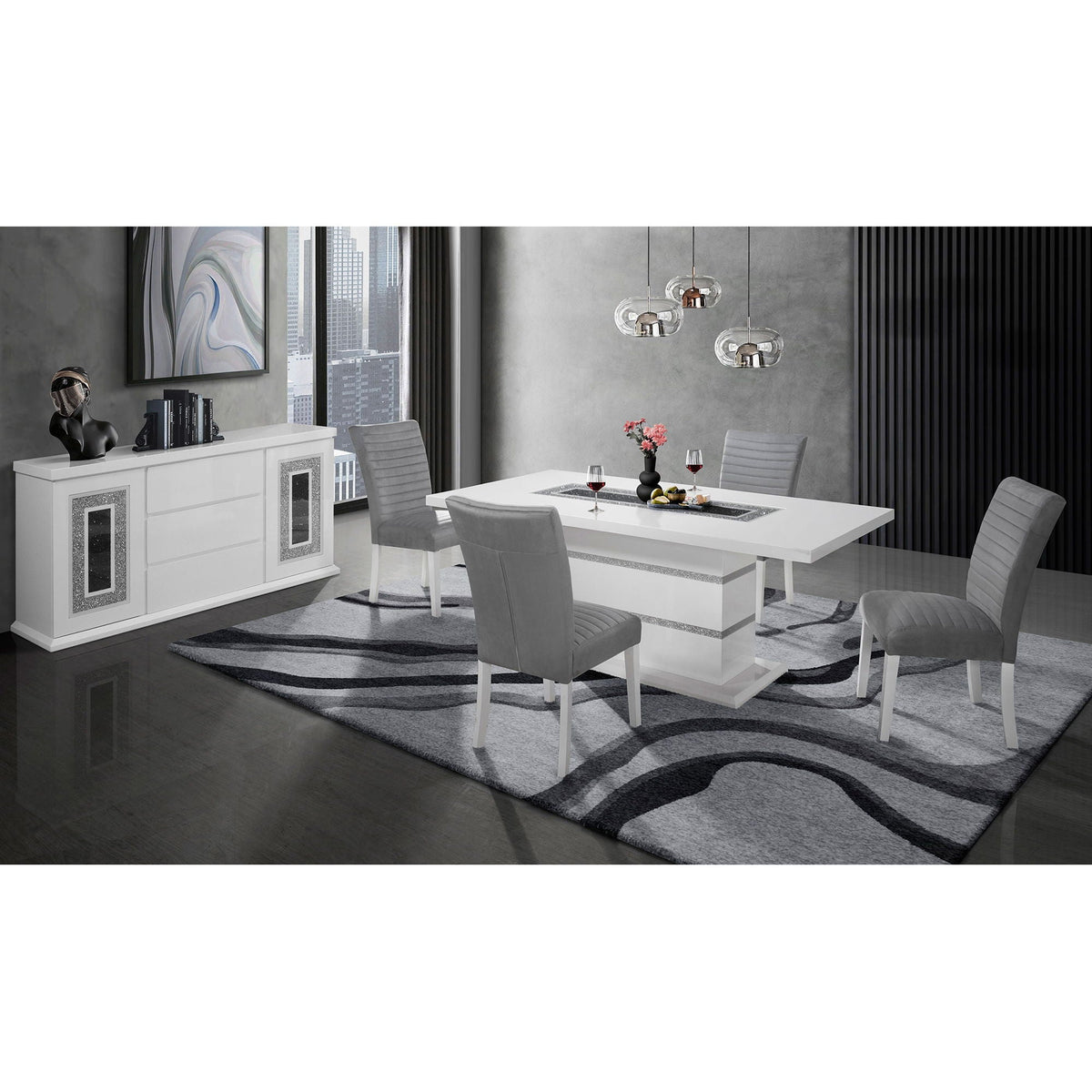 Buffet with Clear Glass Inlay - 61.8" Wide, High Gloss Finish, photo 4 of 11
