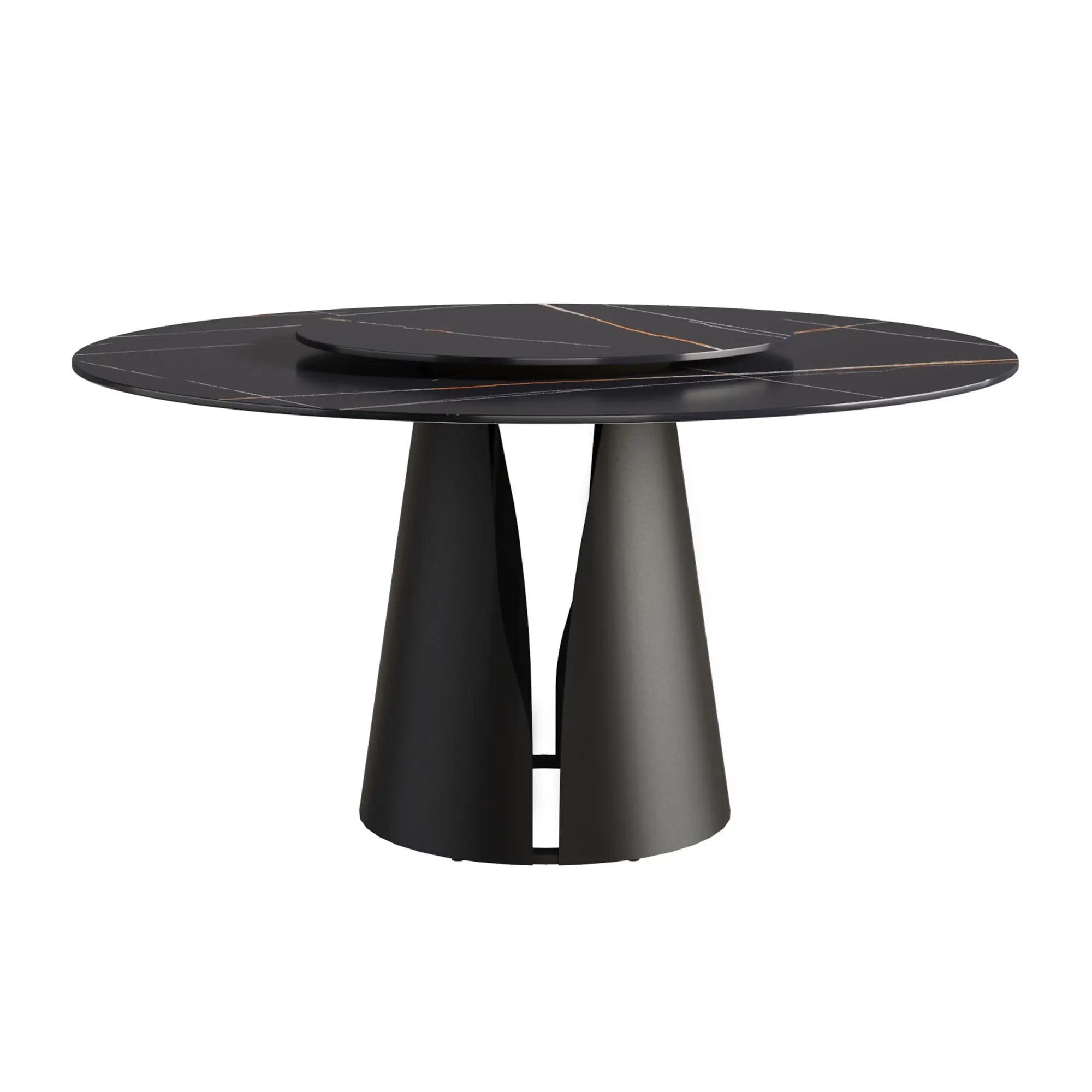 53.15" Round Modern Artificial Stone Carbon Steel Base Dining Table, Can Accommodate 6 People - Black / Gold by HouseOfZazla
