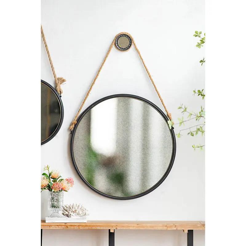 Handsome Cleveland Mirror With Rope Strap Contemporary Design Circle Mirror With Round Metal Frame For Wall Decor by Unique Piece Furniture