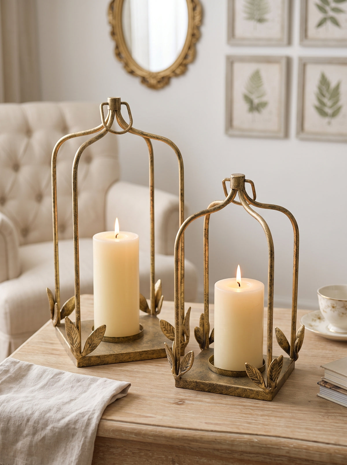 Distressed Gold Iron Lantern Set of 2 with Arched Design - Gold, photo 6 of 10