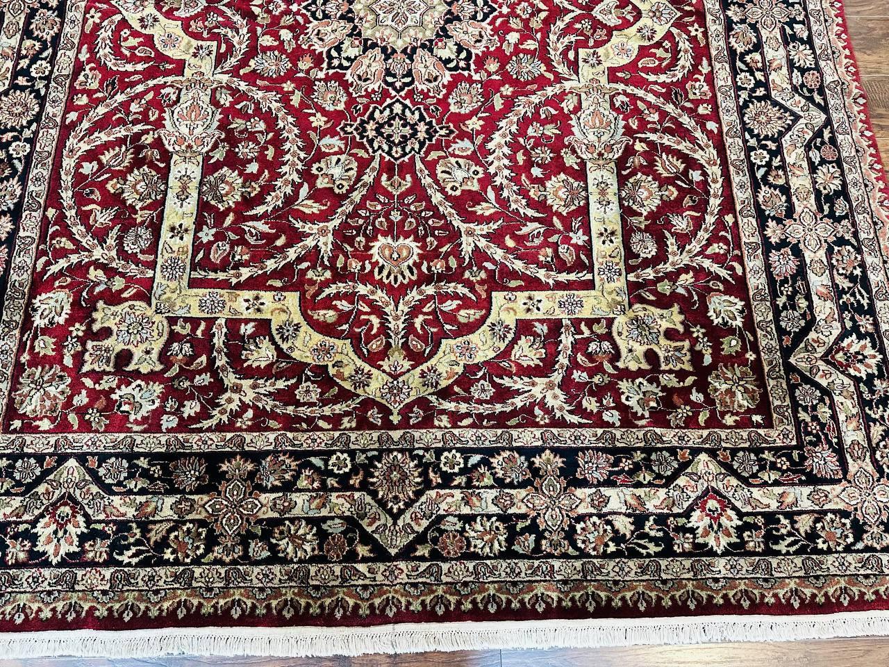 Indo Persian Rug 8x10, Red Vintage Wool Traditional Carpet, Floral, Handmade by Jewel Rugs