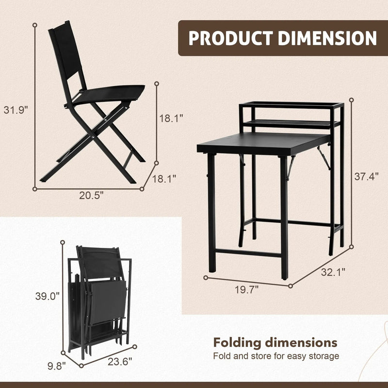 3 Piece Patio Bistro Set, Patio Set Of Foldable Patio Table And Chairs, Outdoor Patio Furniture Sets - Black by Unique Piece Furniture