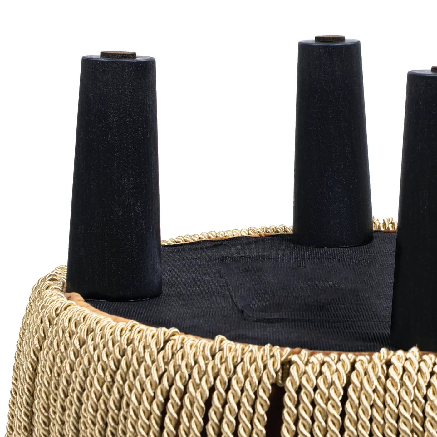 Edward 17.5" Round Upholstered Ottoman with Bullion Fringe Burnt by HouseOfZazla