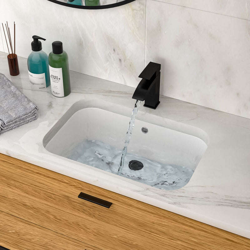 Undermount Bathroom Sink 22" X 15.25" With Overflow Sleek, High Temperature Fired, Stain Resistant, Smooth Polished Surface - White by HouseOfZazla