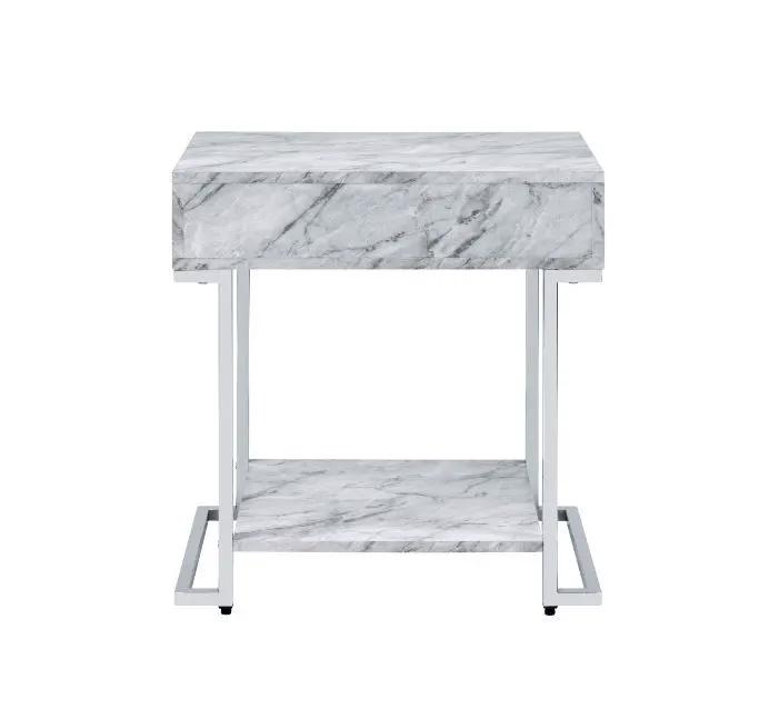 Wither - Accent Table - White Printed Faux Marble & Chrome by Unique Piece Furniture