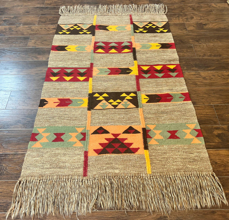 South American Flatweave Rug, Gray, Handmade Vintage Wool Bohemian Blanket by Jewel Rugs