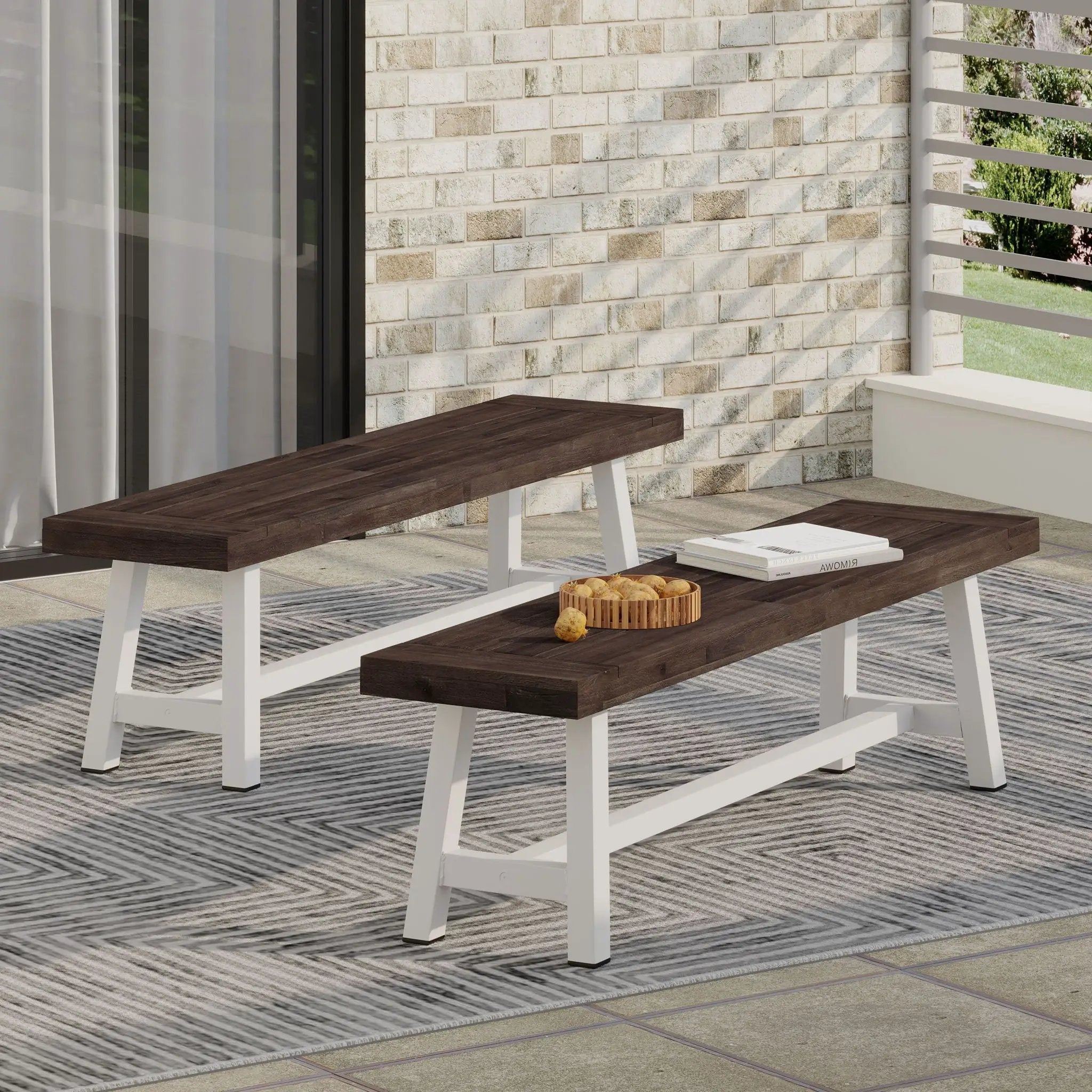 Tranquilizer Outdoor Acacia Wood Bench With Slat Panel Design by HouseOfZazla