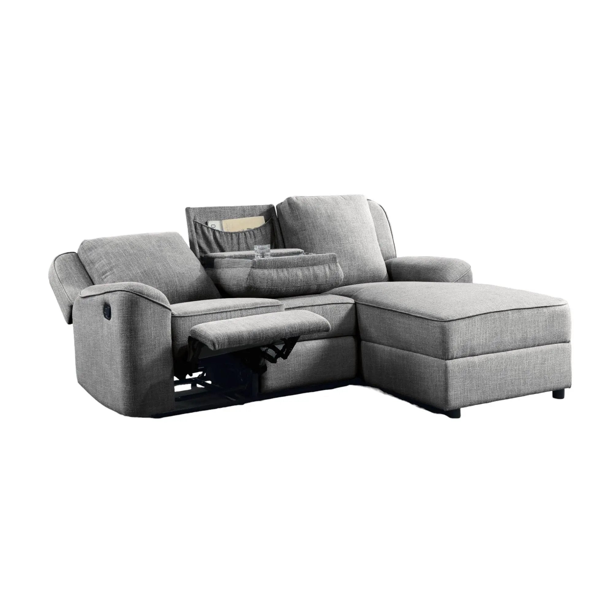 Destiny - Linen Sectional Sofa With Dropdown Table - Gray by Unique Piece Furniture