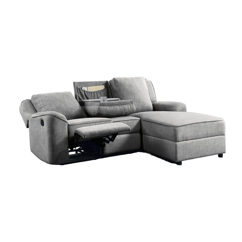 Destiny - Linen Sectional Sofa With Dropdown Table - Gray by Unique Piece Furniture
