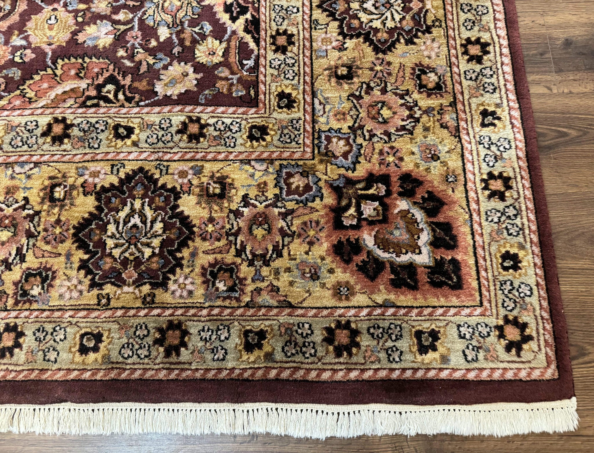 Indo Persian Rug 8x11, Eggplant & Tan, Allover Pattern, Wool Couristan Handmade Rug by Jewel Rugs