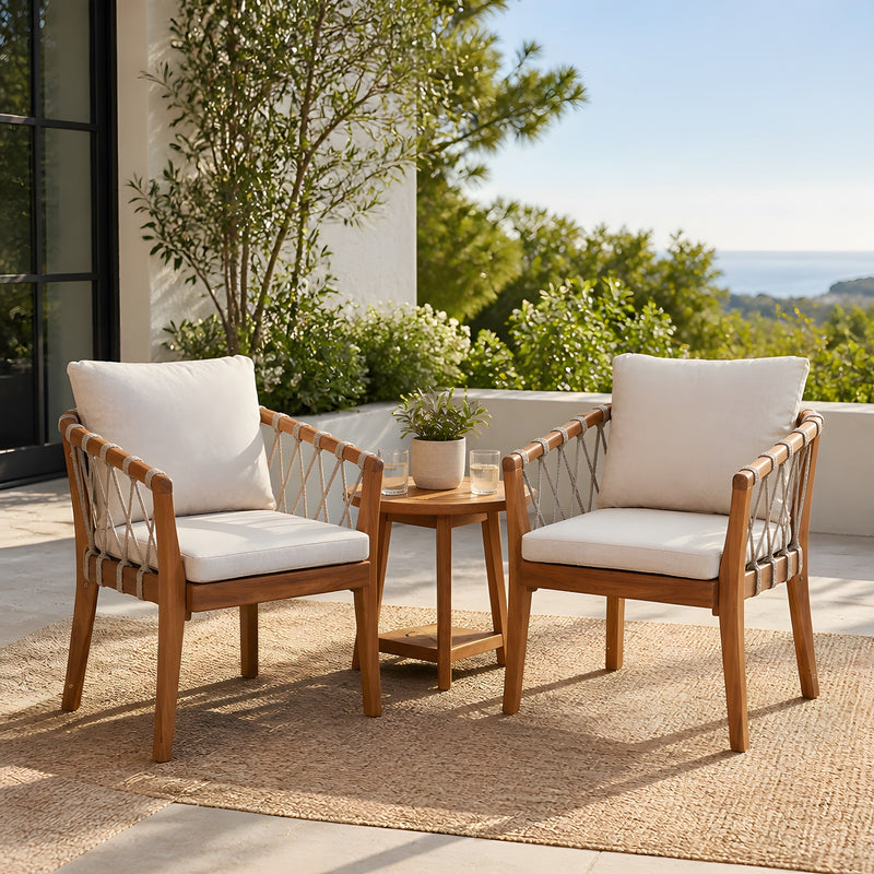 Outdoor Dining Chairs Set for 2, Acacia Wood Frame with Teak Finish by HouseOfZazla