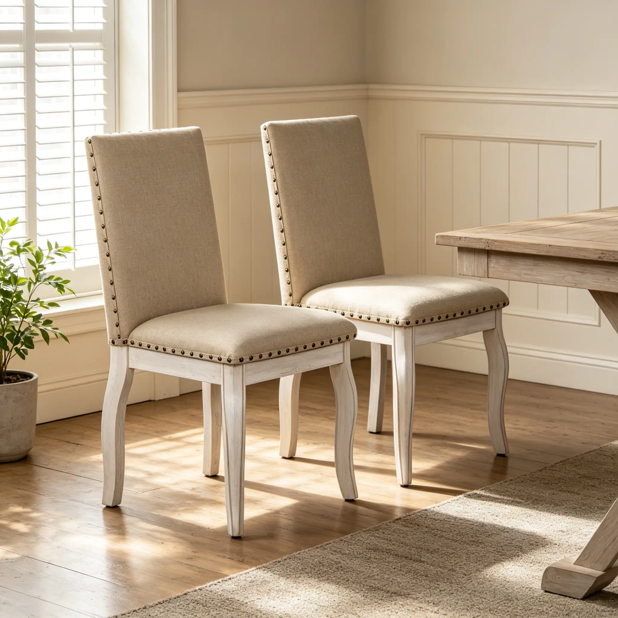 TREXM Set of 2 Dining Chairs - Wood Upholstered with Nailhead by HouseOfZazla