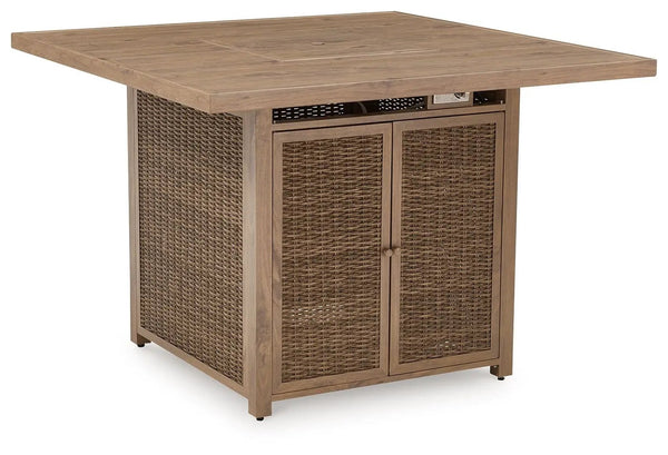 Walton Bridge - Square Bar Table W/Fire Pit - Driftwood