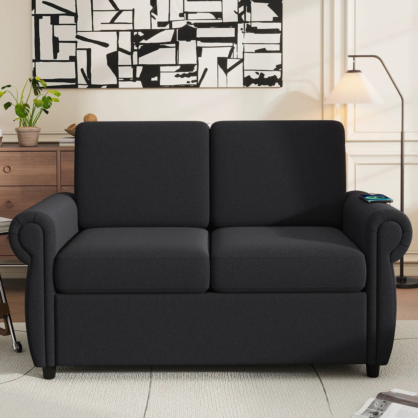 Pull Out Sofa Bed Loveseat Sleeper With Twin Size Memory Mattress With Two USB Ports For Living Room Spaces by HouseOfZazla