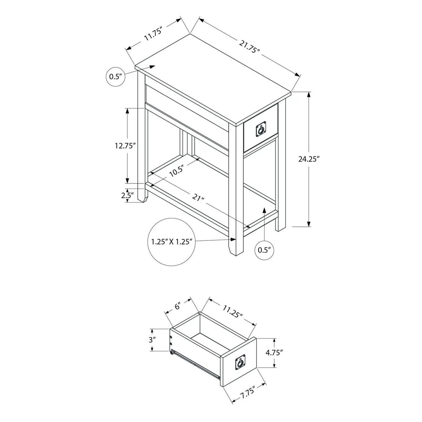 Accent End Table, 2 Tier, Narrow, Lamp, Storage Drawer, Charming Design by Unique Piece Furniture