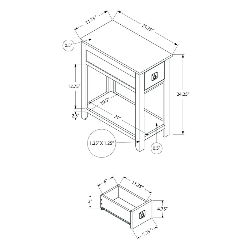 Accent End Table, 2 Tier, Narrow, Lamp, Storage Drawer, Charming Design by Unique Piece Furniture
