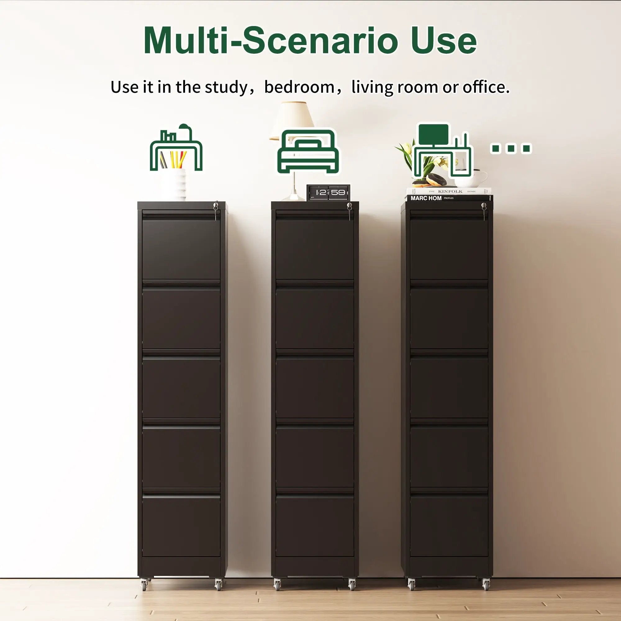 Drawer Metal Locking Vertical File Cabinet With Wheels Heavy Duty Lockable Storage by Unique Piece Furniture