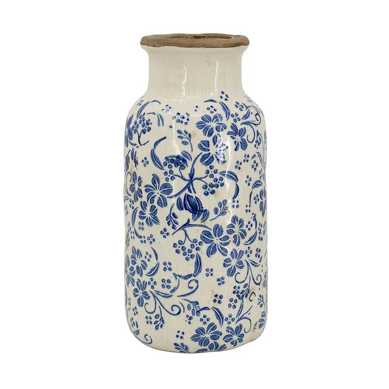 D5.7x12.5' Blue and White Ceramic Accent Vase with Traditional Floral Motifs by HouseOfZazla