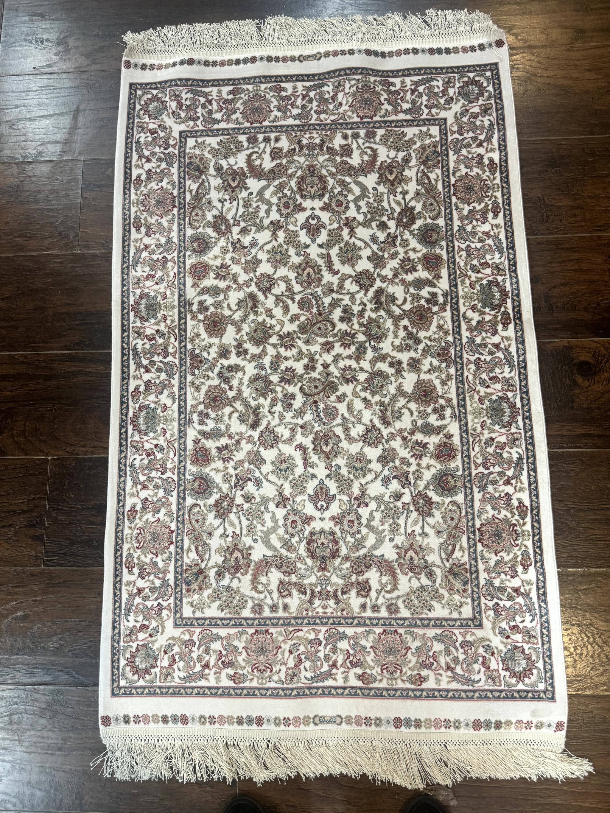 Small Turkish Silk Rug 2.6 x 4, Ivory, Allover Design, Bamboo Silk by Jewel Rugs