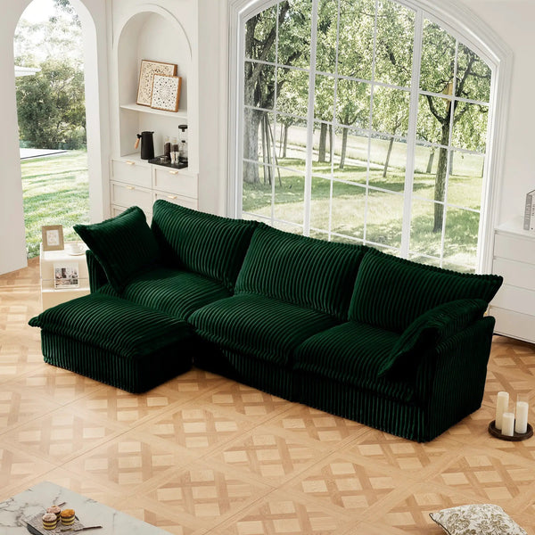 L-Shaped Slipcovered Sectional Sofa Couch