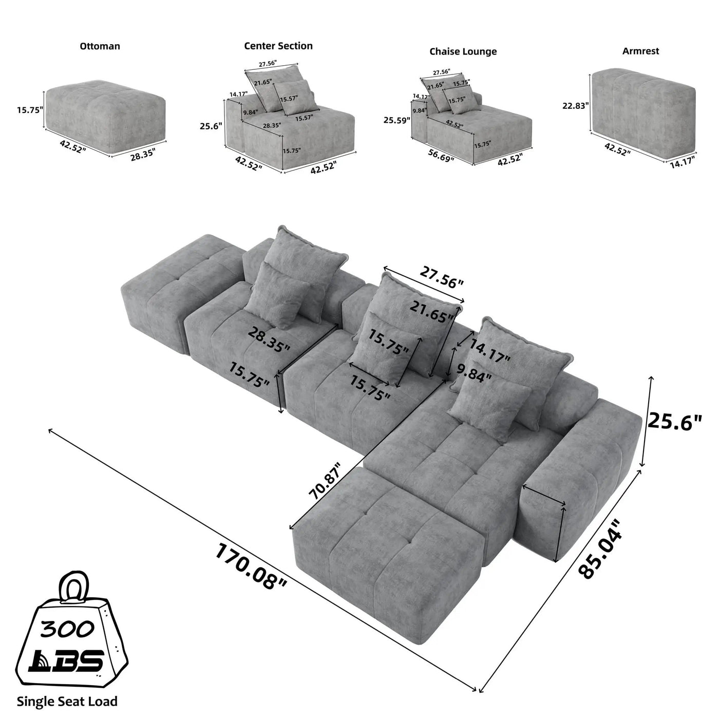 Modern Oversized DIY Combination Modular Sectional Sofa With Pillows by HouseOfZazla