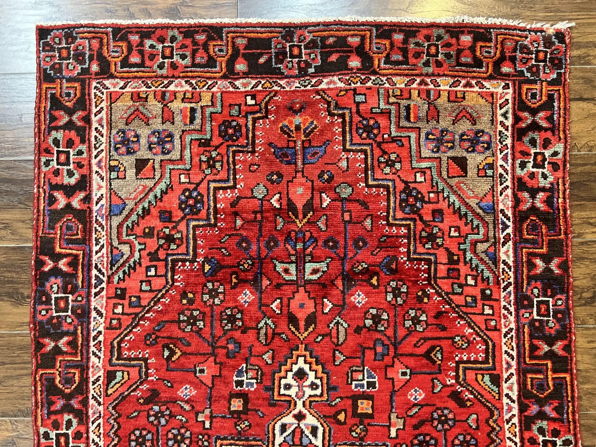 Antique Persian Tribal Rug 4x7, Red, Geometric Medallion, Handmade, Wool, Persian Zanjan Rug by Jewel Rugs