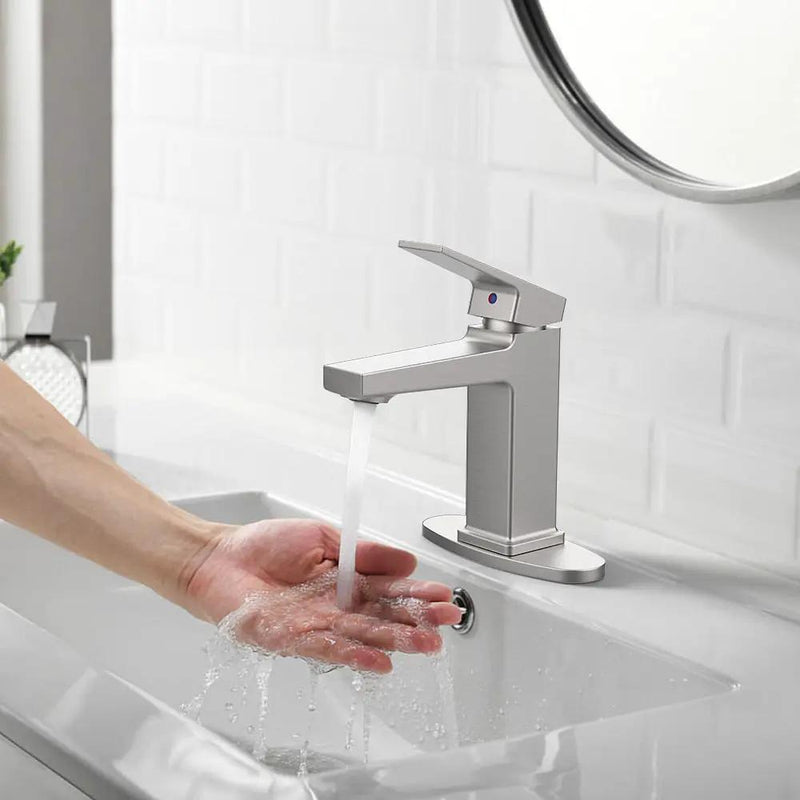 Brushed Nickel Single Handle Bathroom Faucet with Deck by HouseOfZazla