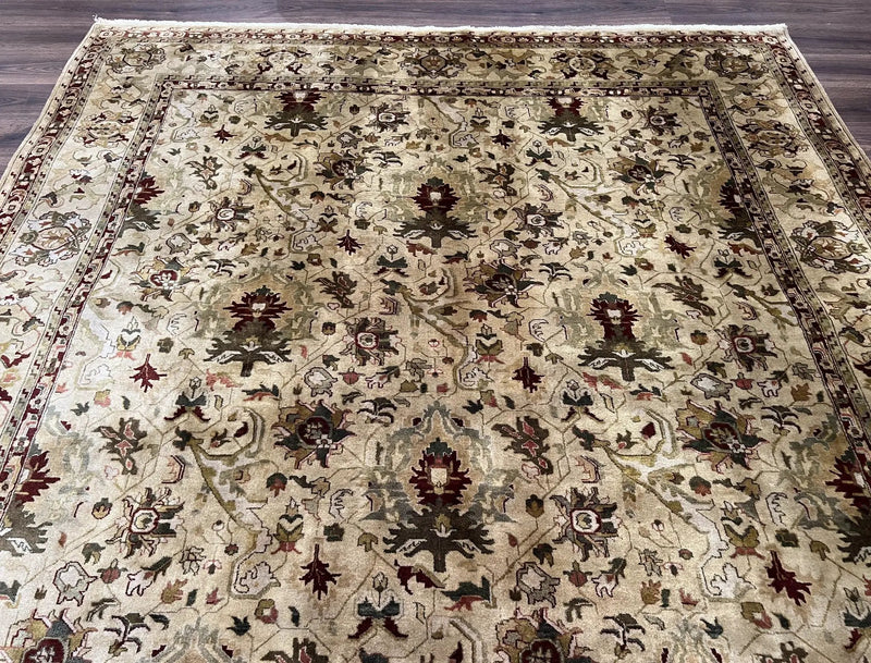 Indian Mahal Rug 8x10, Allover Floral Mahal Oriental Carpet 8 x 10, Handmade Hand Knotted Wool Rug, Indo Persian Area Rug, Tea-Washed Tan by Jewel Rugs