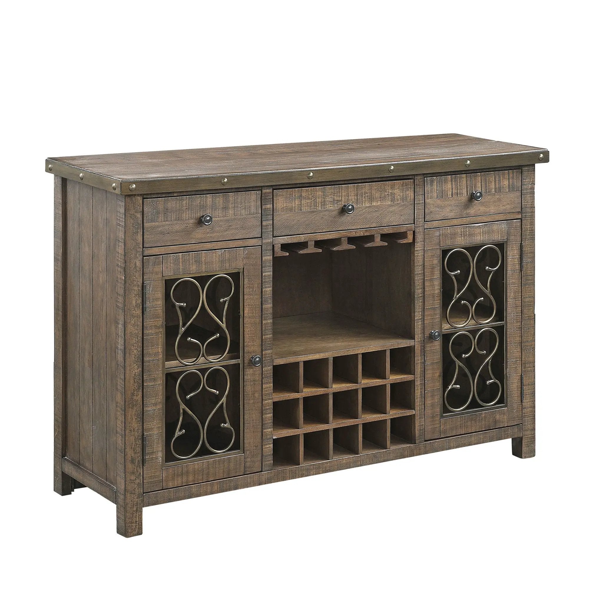 Raphaela Server With Cup Holder & Wine Rack - Cherry by HouseOfZazla