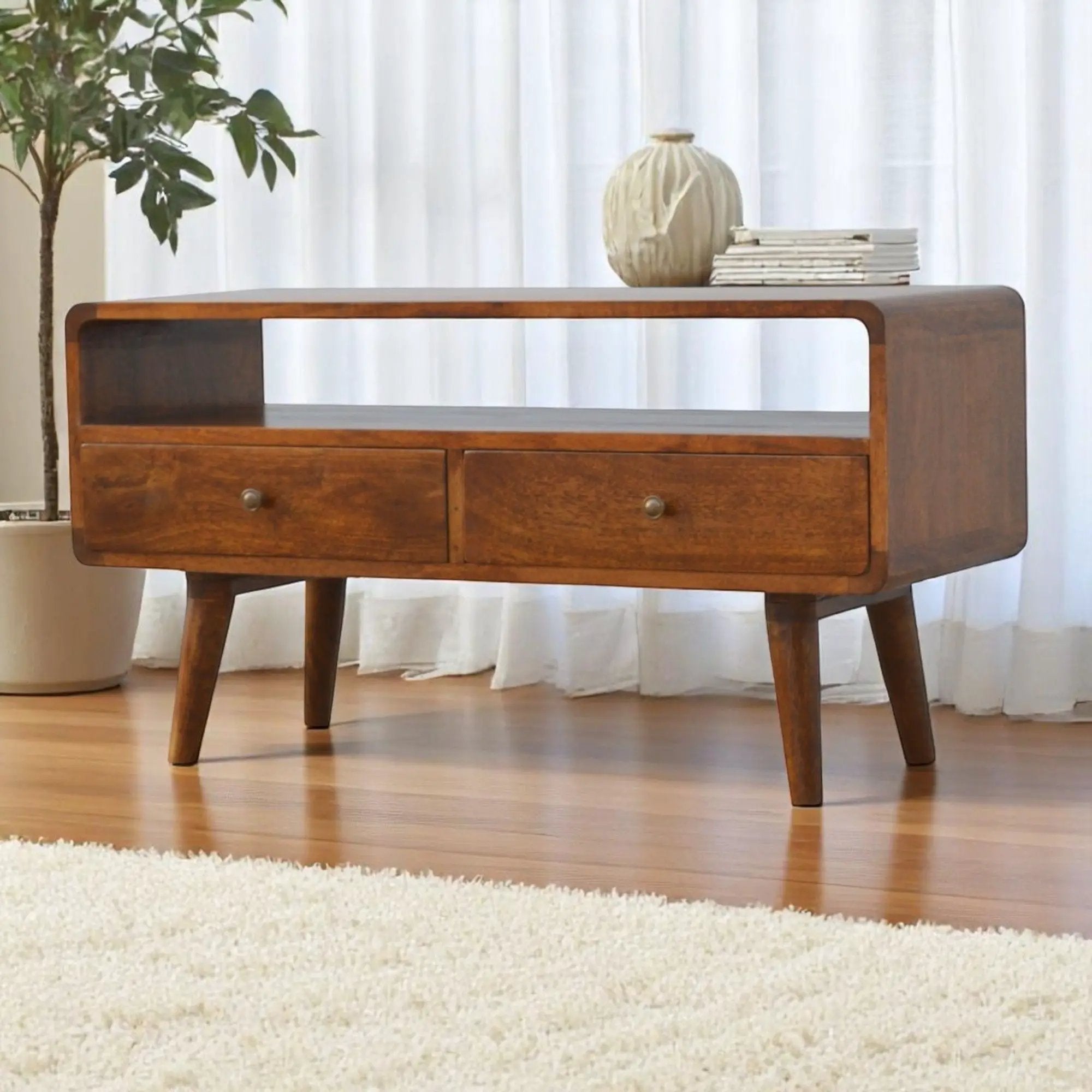Solid Wood Curved Media Unit by Unique Piece Furniture