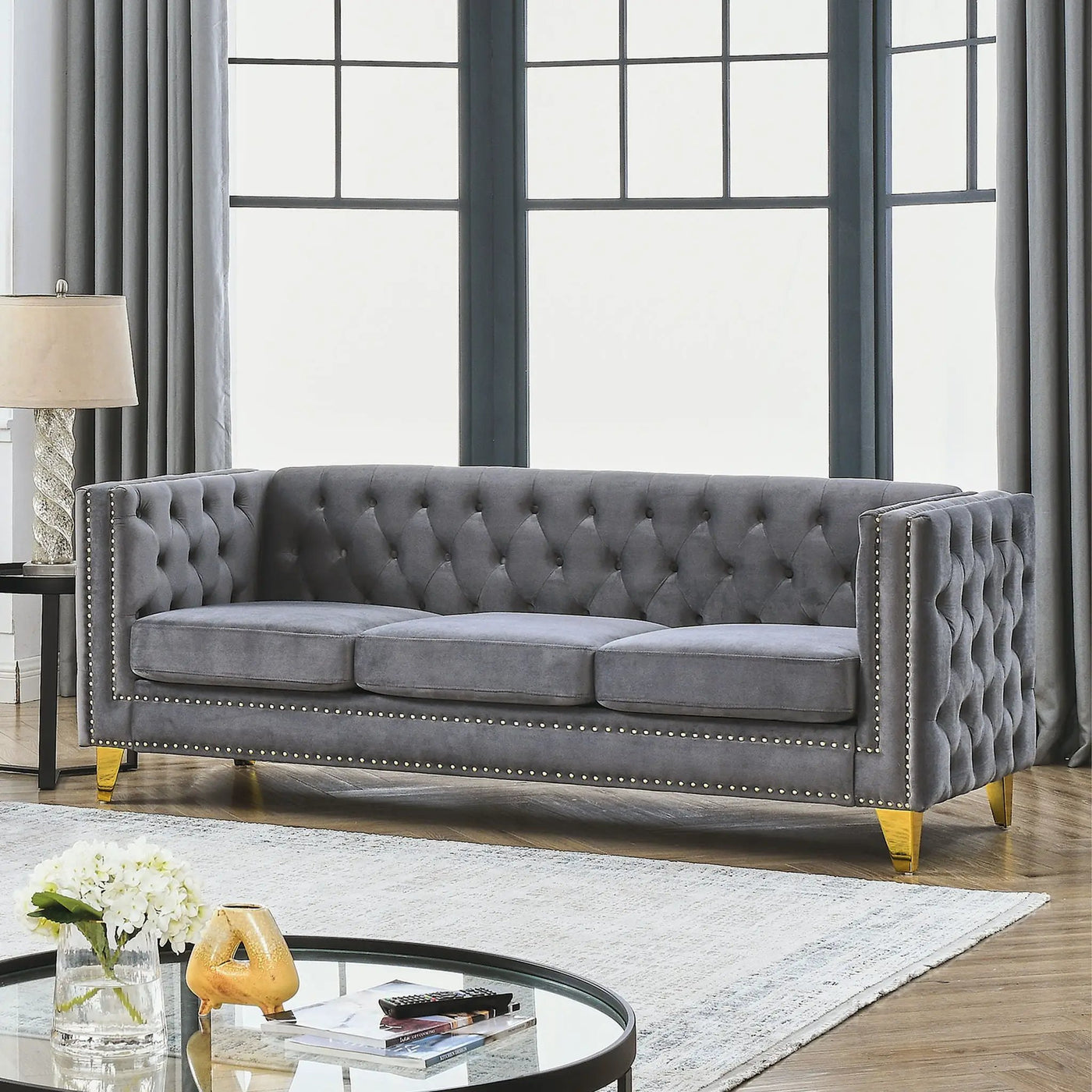 Upholstered Couch Sofa With Button Tufting For Living Room by HouseOfZazla